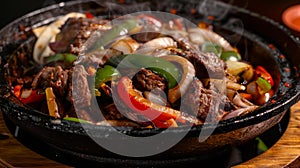 Sizzling fajitas with grilled meats and fresh veggies Ai Generated