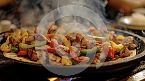 A sizzling fiesta is about to begin as the smoky aroma of grilled fajitas fills the air. Diners cant resist the photo