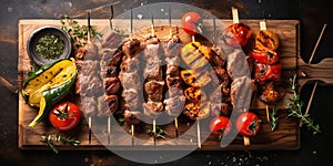 Sizzling Grilling Concept: Meats, Marinades, and Skewers, Top View