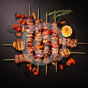 Sizzling Grilling Concept: Meats, Marinades, and Skewers, Top View