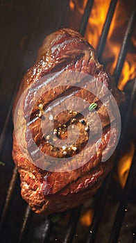 Sizzling sensation Close up beef flank steak grilling to savory perfection