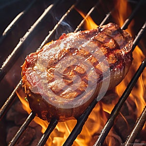 Sizzling sensation Close up beef flank steak grilling to savory perfection