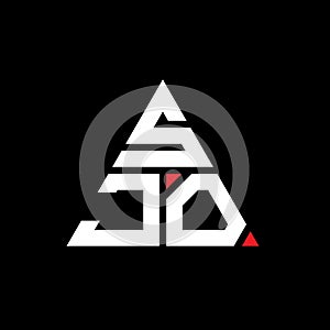 SJO triangle letter logo design with triangle shape. SJO triangle logo design monogram. SJO triangle vector logo template with red