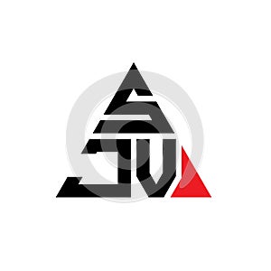 SJV triangle letter logo design with triangle shape. SJV triangle logo design monogram. SJV triangle vector logo template with red