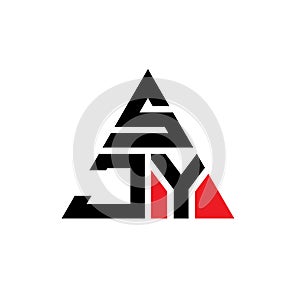 SJY triangle letter logo design with triangle shape. SJY triangle logo design monogram. SJY triangle vector logo template with red