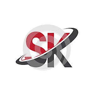 SK initial logo company name colored red and black swoosh design, isolated on white background. vector logo for business and