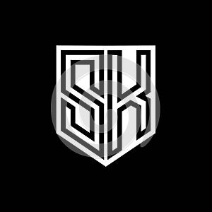 SK Logo monogram shield geometric black line inside white shield color design