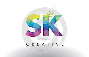 SK S K Colorful Letter Origami Triangles Design Vector.