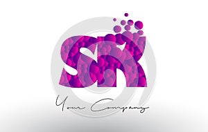 SK S K Dots Letter Logo with Purple Bubbles Texture.