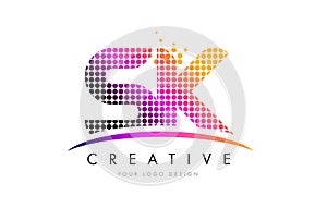 SK S K Letter Logo Design with Magenta Dots and Swoosh