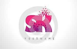 SK S K Letter Logo with Pink Purple Color and Particles Dots Design.
