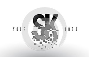 SK S K Pixel Letter Logo with Digital Shattered Black Squares