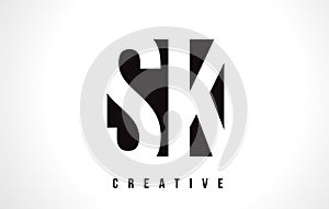 SK S K White Letter Logo Design with Black Square.
