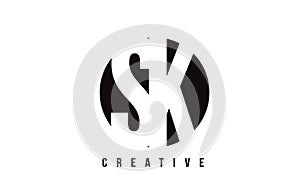 SK S K White Letter Logo Design with Circle Background.