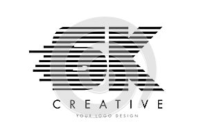 SK S K Zebra Letter Logo Design with Black and White Stripes