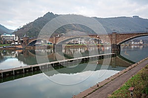 Skagerrak Bridge and Moselle River - Cochem, Germany photo