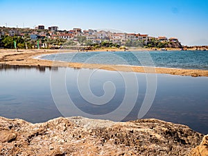 Skala Marion town and beach Platanes Beach in the southern part of Thasos Islang, Greece