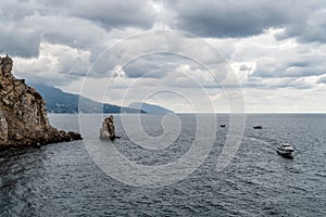 Skala Parus, Yalta. View of Bolshaya Yalta from the castle Swallow`s nest, Crimea