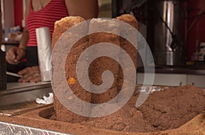 Skalicky Trdelnik, Traditional Slovakian Kind of Spit Cake Covered in Cocoa Powder Mixed With Sugar