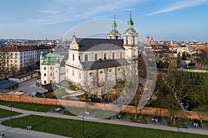 Skalka church and Krakow skyline, Poland photo