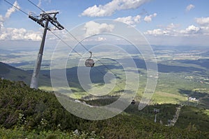 Skalnate pleso, High Tatra mountains / SLOVAKIA - July 6, 2017: Cableway from Tatranska Lomnica village to station Skalnate pleso