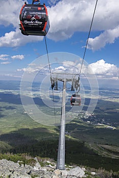 Skalnate pleso, High Tatra mountains / SLOVAKIA - July 6, 2017: Cableway from Tatranska Lomnica village to station Skalnate pleso