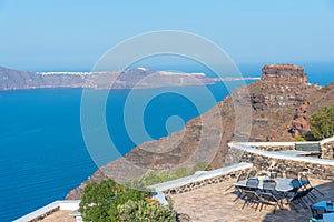 Skaros rock and with Thirasia island in background, Greece