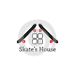 Skate board shop house logo vector