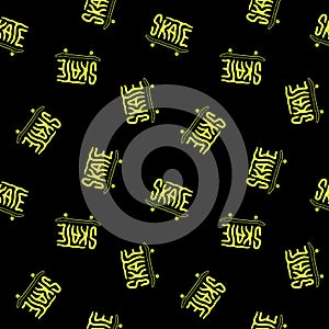 SKATE LOGO SKATEBOARD NEON GREEN SEAMLESS PATTERN BLACK