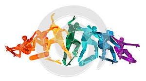 Skate people silhouettes skateboarders colorful vector illustration background extreme active