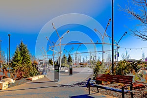 The Skate Ribbon and lighting fixtures, in the Heartland of America Park Omaha Nebraska USA.