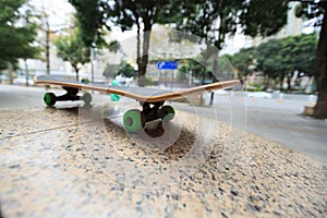 skateboard at city skatepark waiting for riding