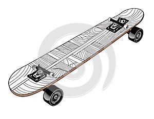 Skateboard with a Cool Design, Minimalist Sports Coloring Page, Bold Black Lines on a White Background