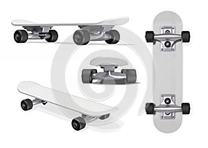 Skateboard from different angles on a white background. 3d rendering