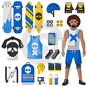 Skateboard equipment vector set illustration