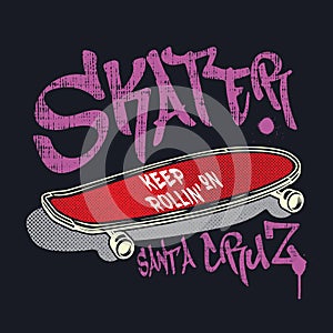 Skateboard with graffiti style sign Skater.