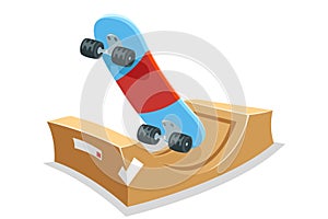 Skateboard halfpipe ramp field skate park sport cartoon isolated icon vector illustration