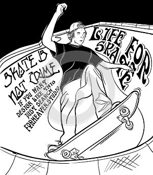 skateboard illustration boy halfpool blackwhite