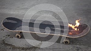 Skateboard Lit on Fire