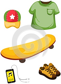 Skateboard,music player and clothing