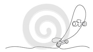 Skateboard One line drawing isolated on white background