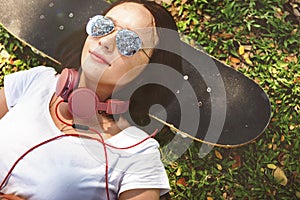 Skateboard Relaxation Rest Lying Chill Headphone Concept