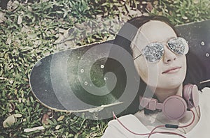 Skateboard Relaxation Rest Lying Chill Headphone Concept