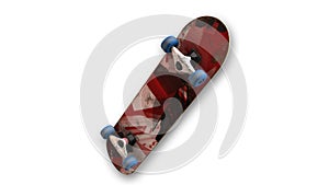 Skateboard, sports equipment isolated on white background, bottom view