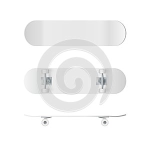 Skateboard template. Realistic skateboard mockup. Vector illustration isolated on white