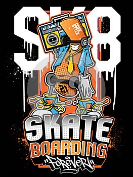 Skateboard Urban Graffiti art vector illustration. Graffiti design artwork photo