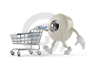 Skateboard wheel character with shopping cart