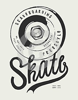 Skateboard wheel vintage typography t-shirt print