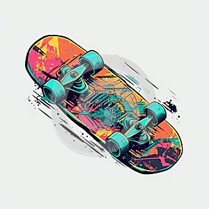 Skateboard On White Background Logo Digital Art. Generative AI