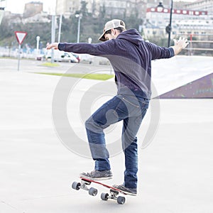 Skateboarder in action.